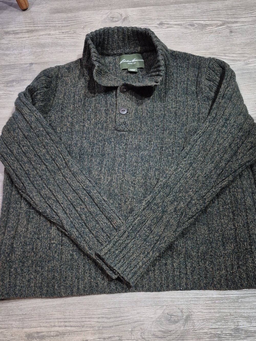 Eddie Bauer Lambswool Blend Heather Olive Ribbed Pull Over Sweater. TXXXL. VGUC